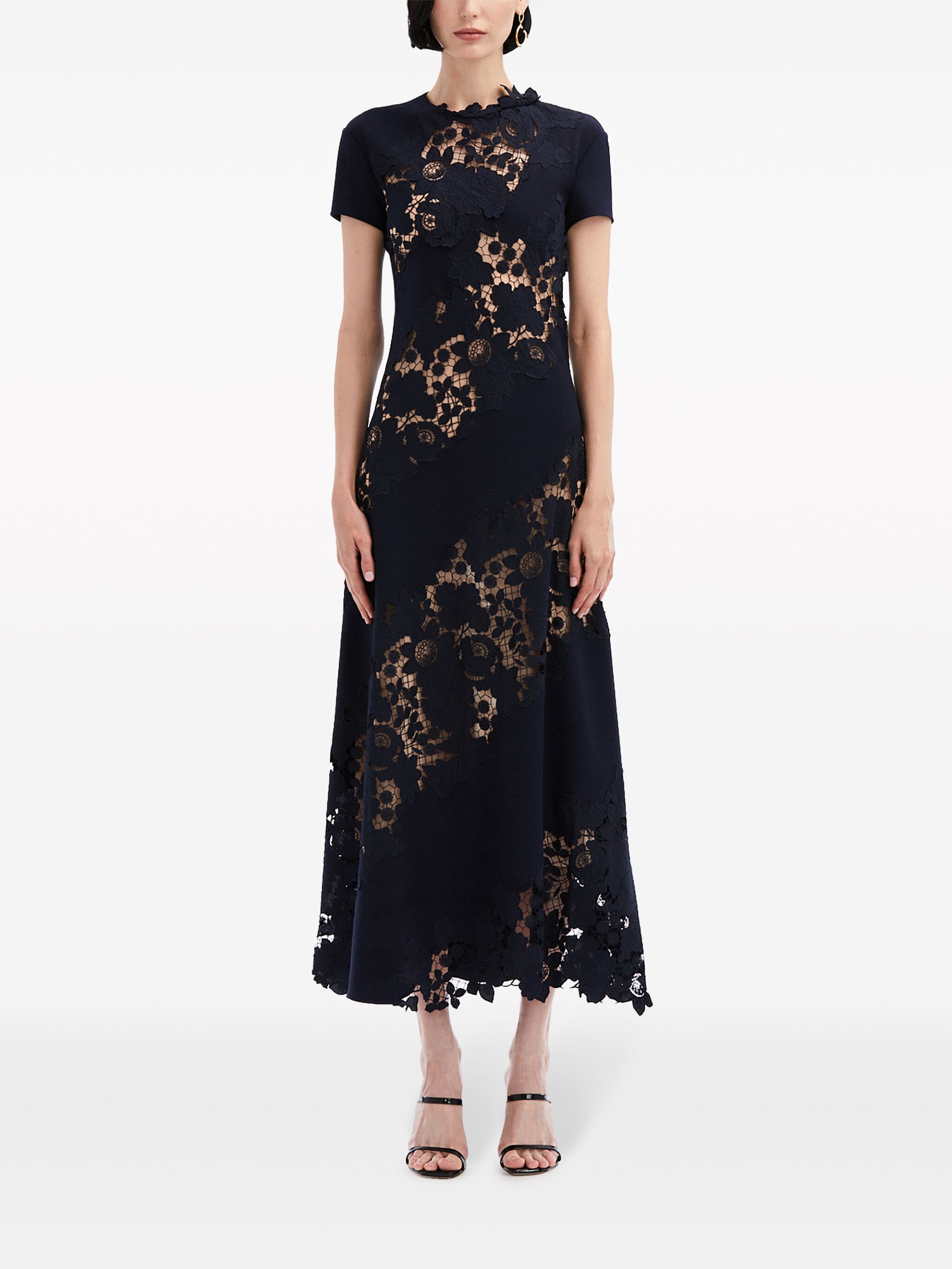 Mixed Botanical guipure-lace midi dress