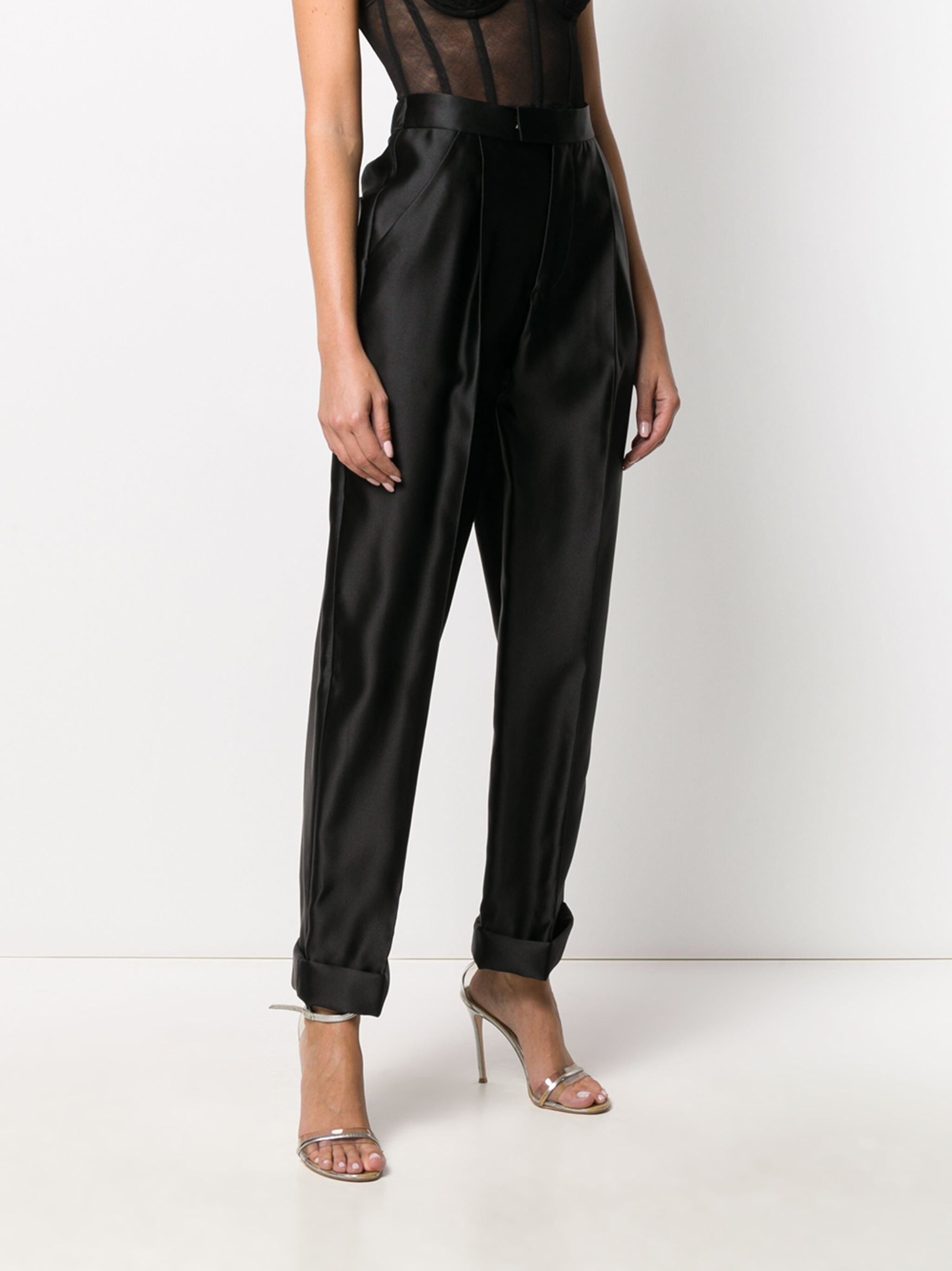 high waisted silk trousers