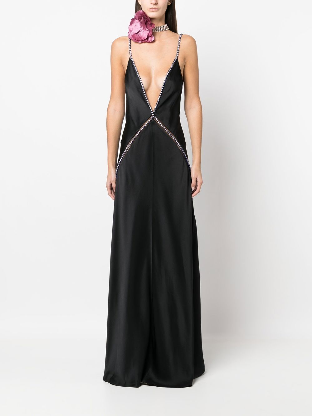 crystal-embellished V-neck gown