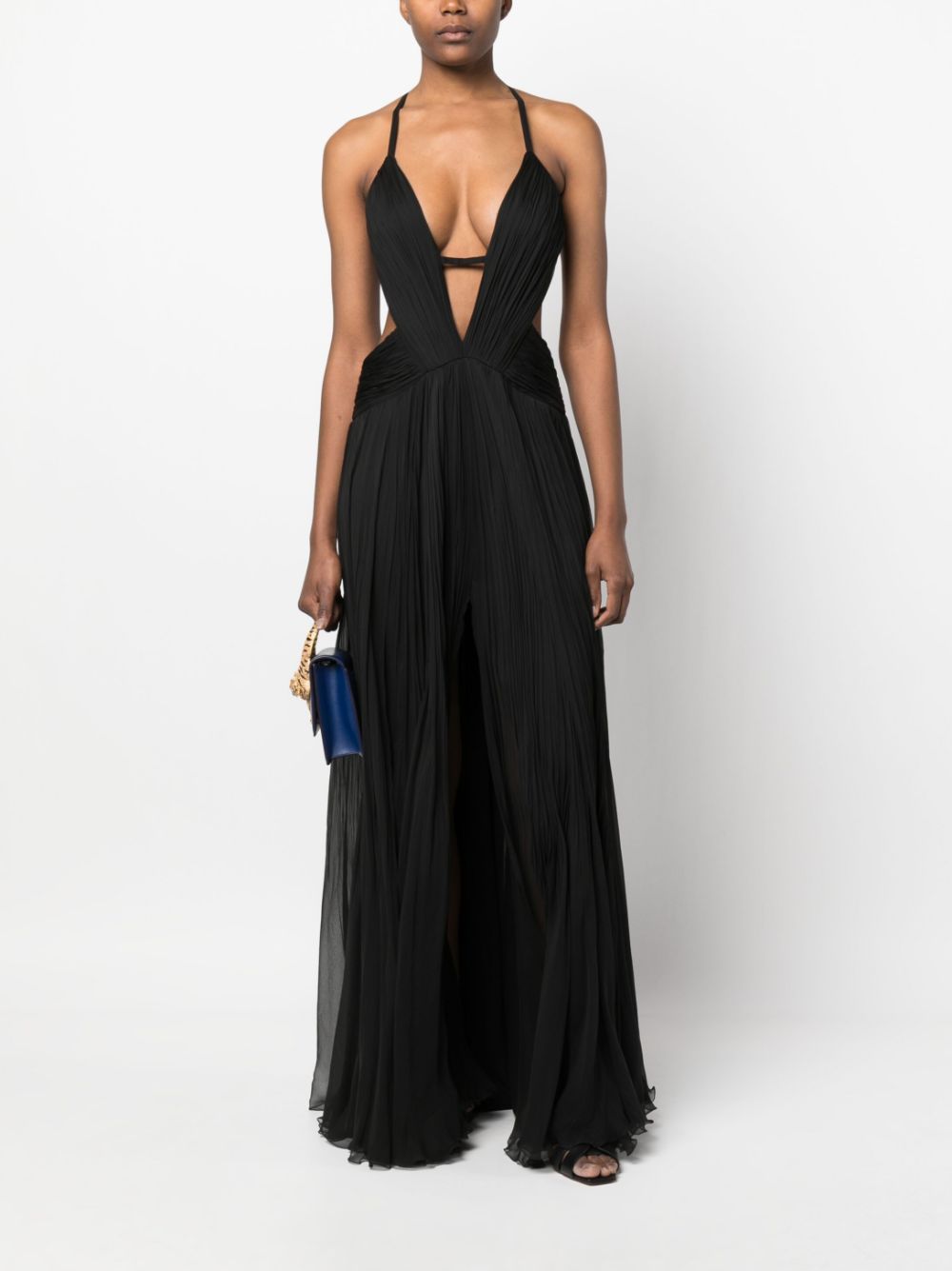 draped backless silk dress