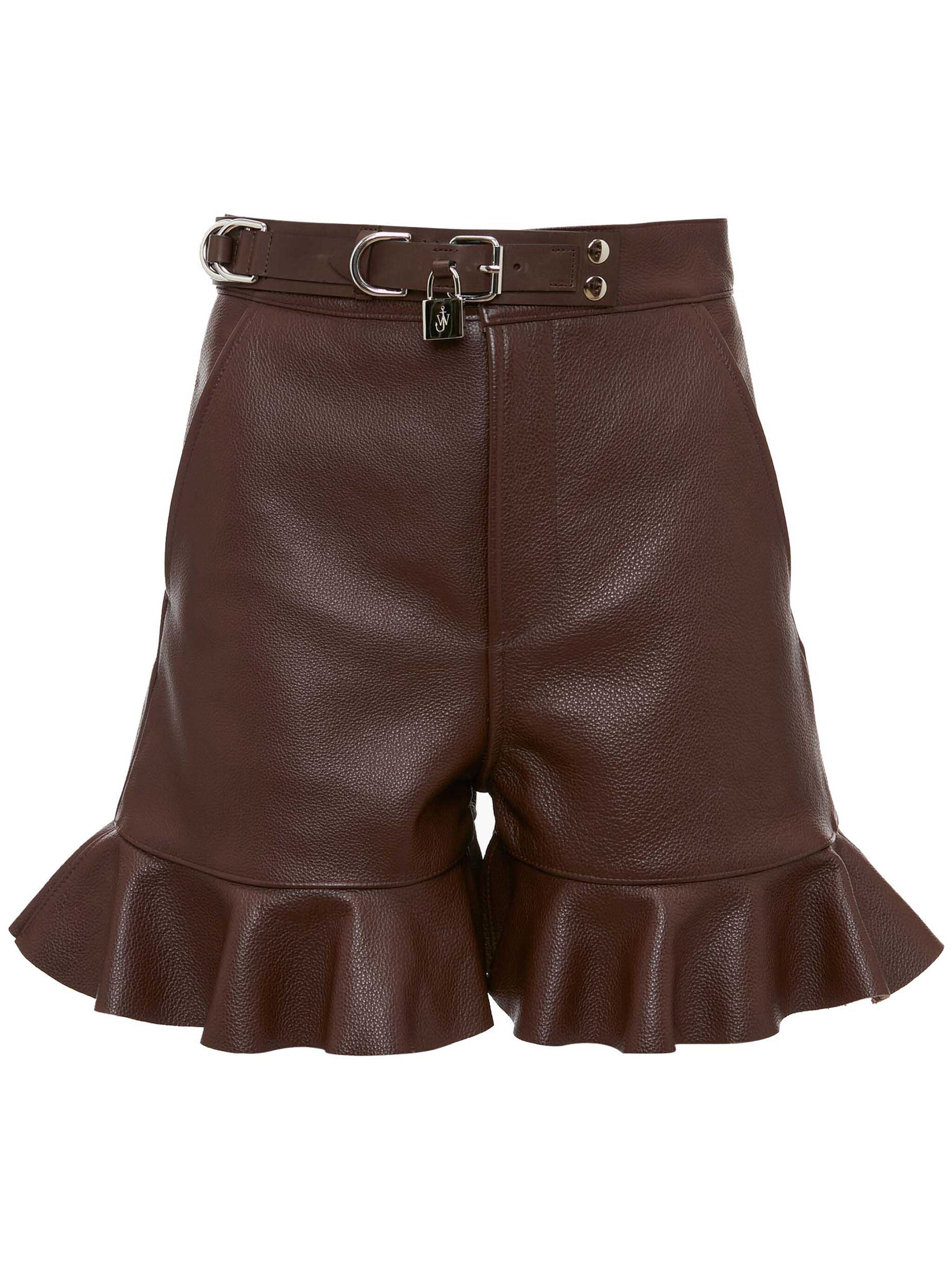 padlock ruffled leather shorts 