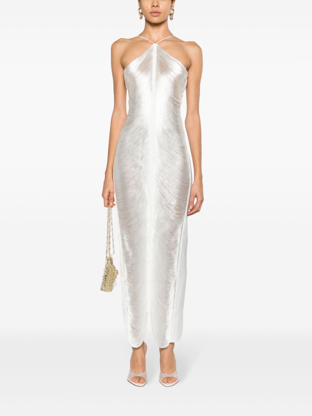 Renata halterneck fringed gown