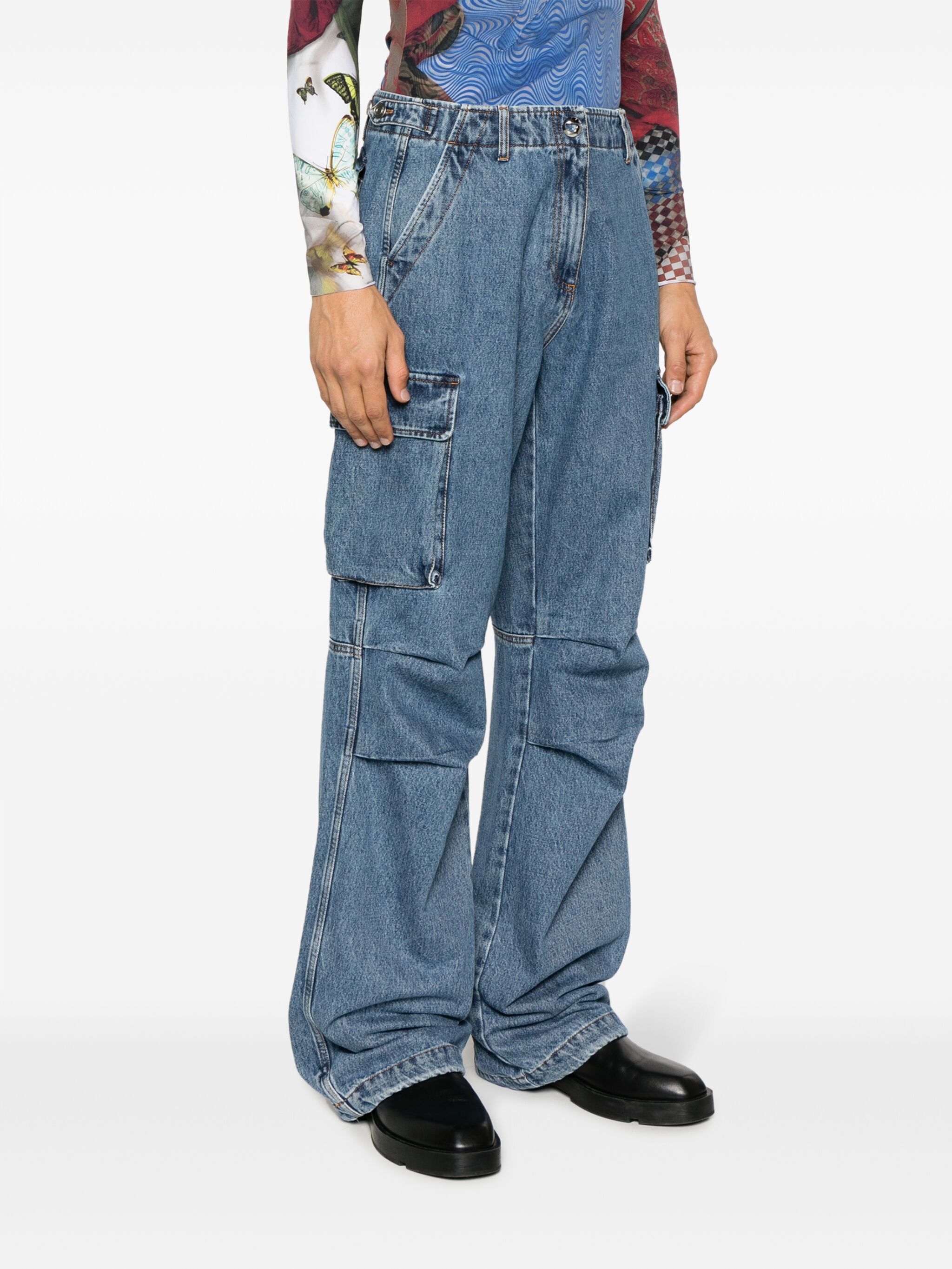 high-waisted wide-leg cargo trousers