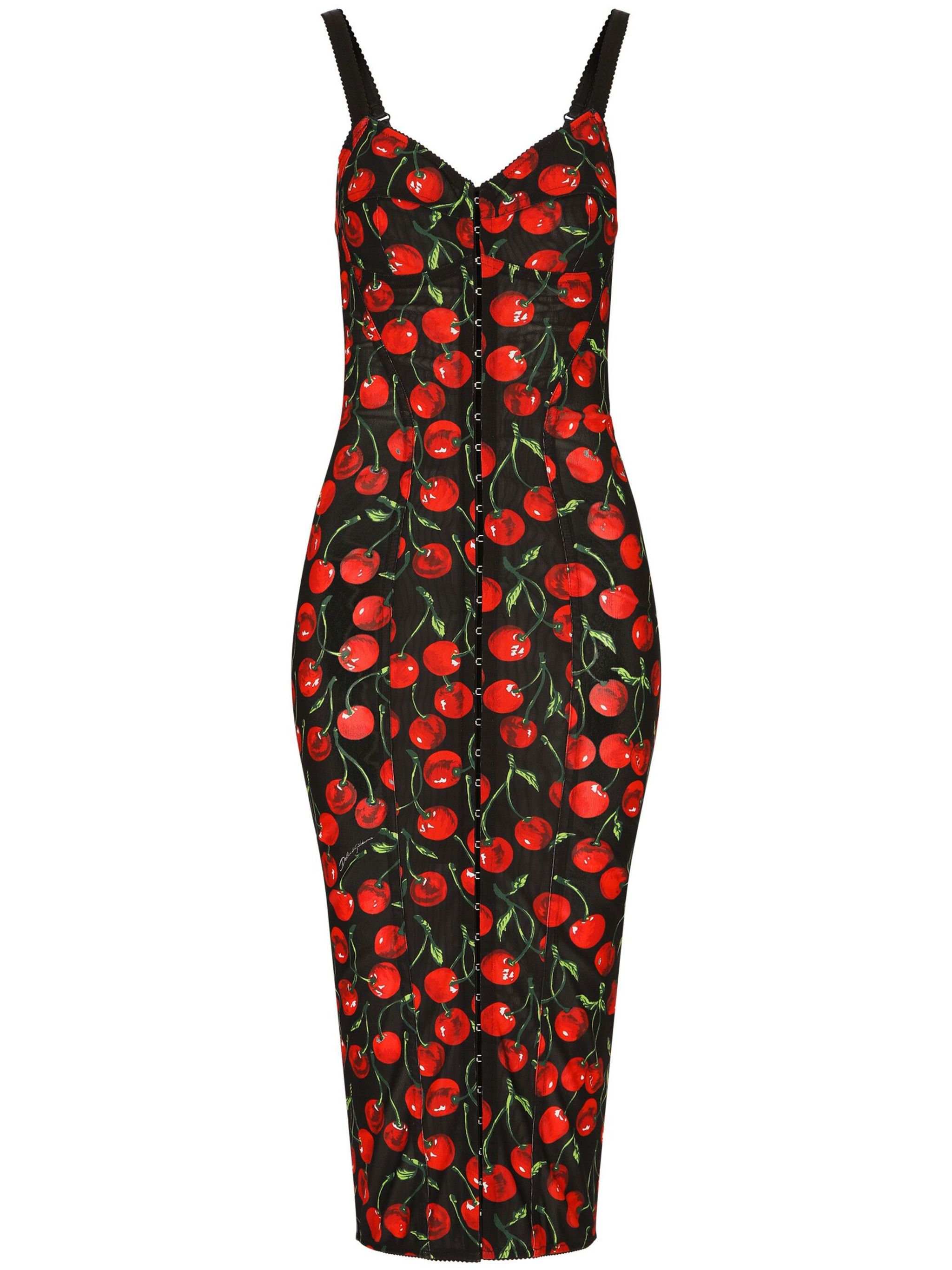 cherry-print midi dress