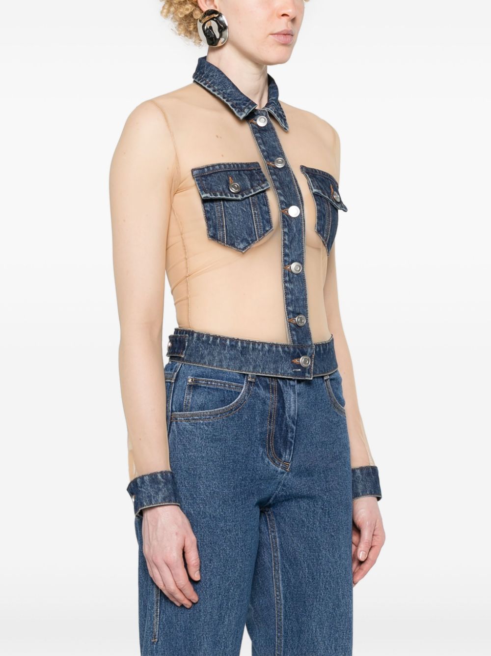 tulle-panels denim shirt