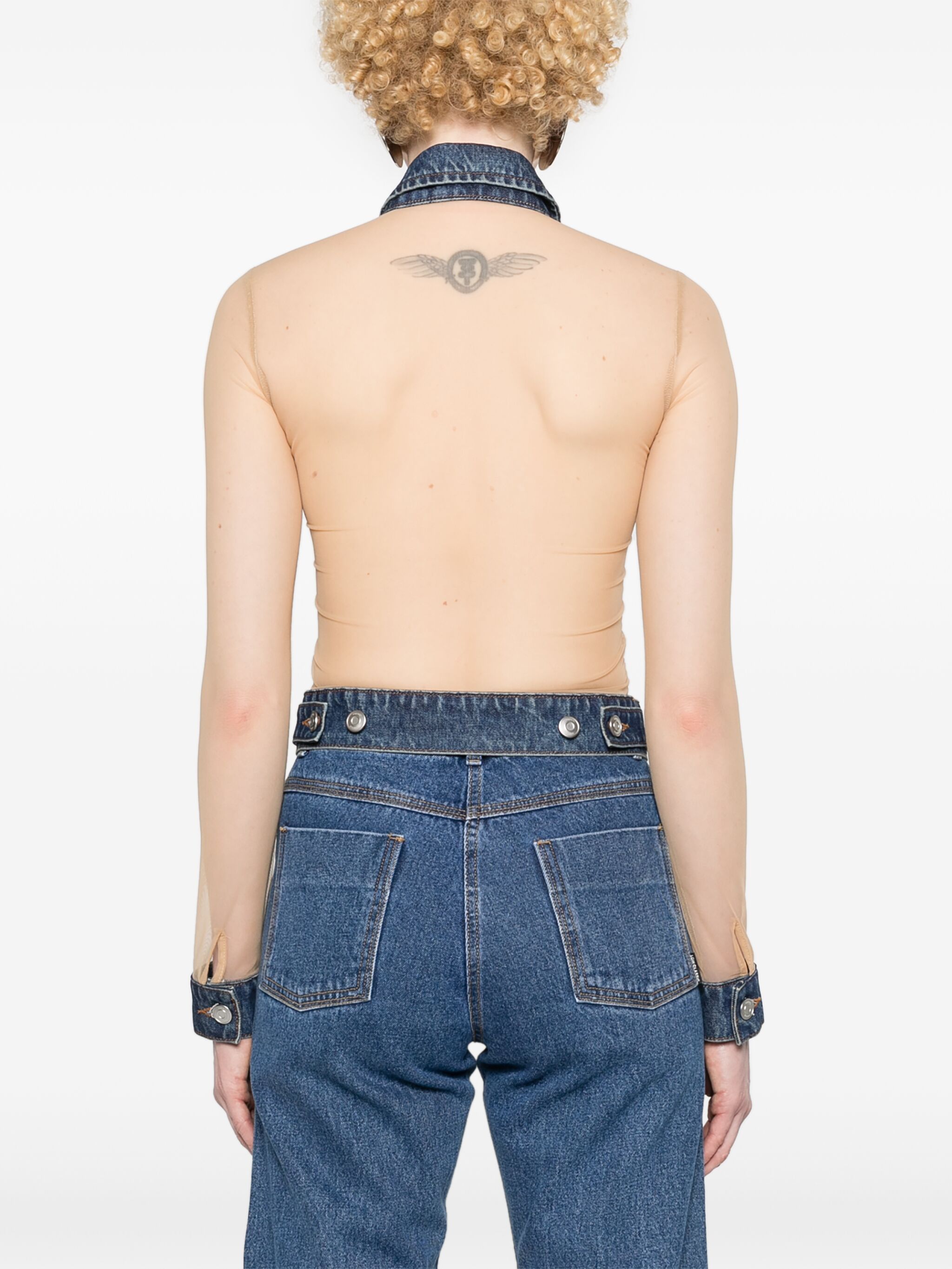 tulle-panels denim shirt