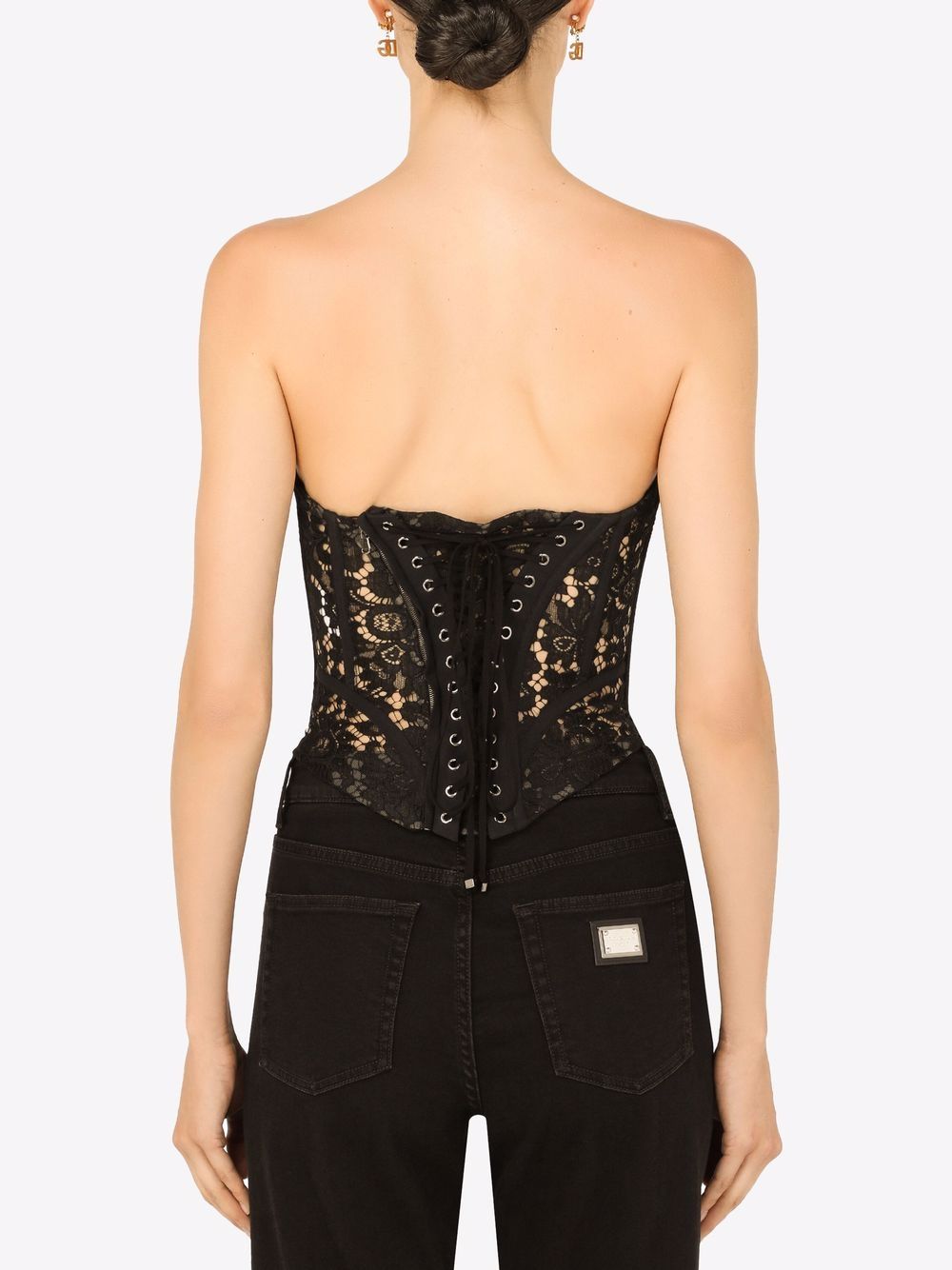 eyelet-detail lace bustier top