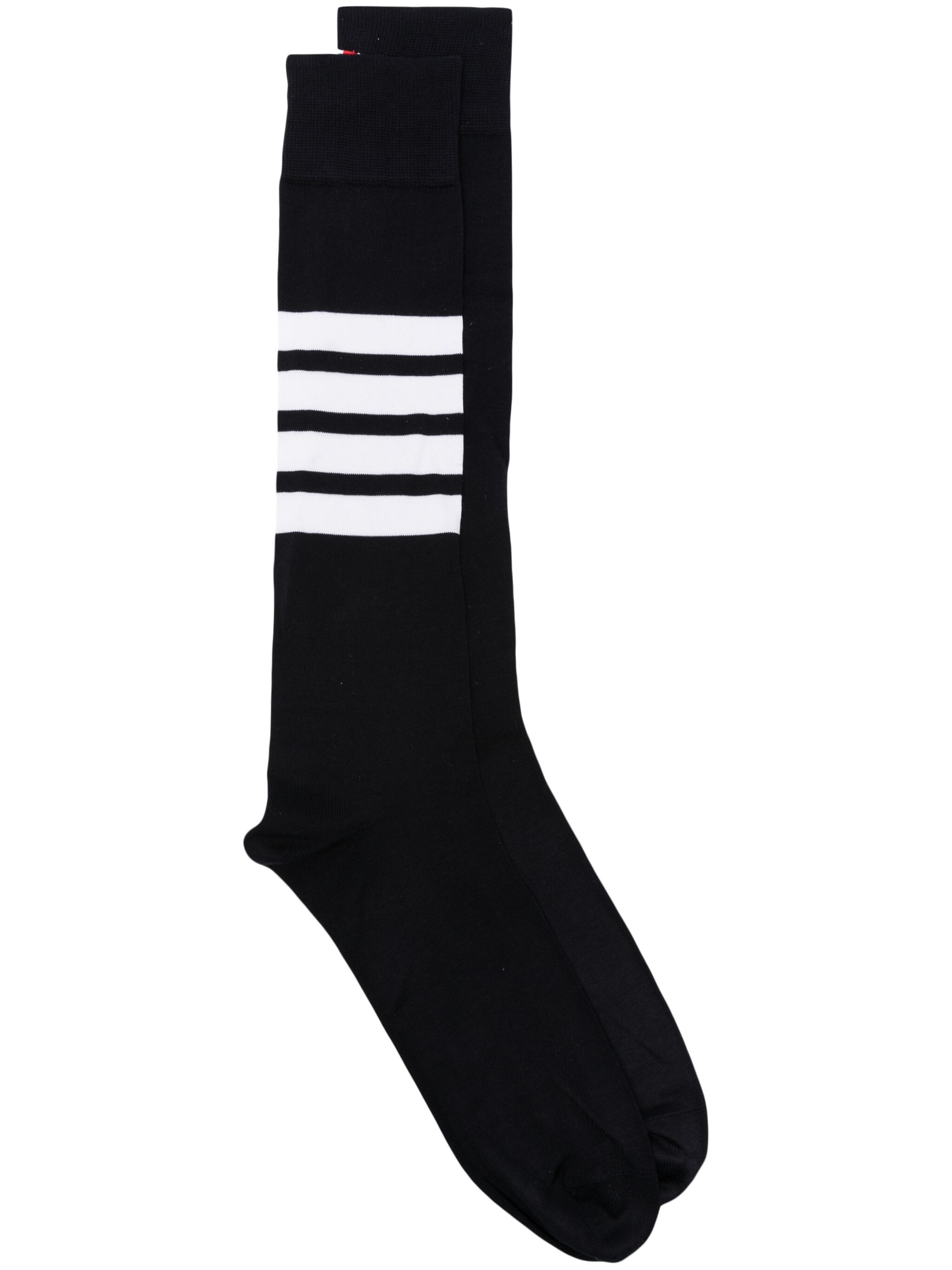 Over The Calf Socks With White 4-Bar Stripe In Lightweight Cotton