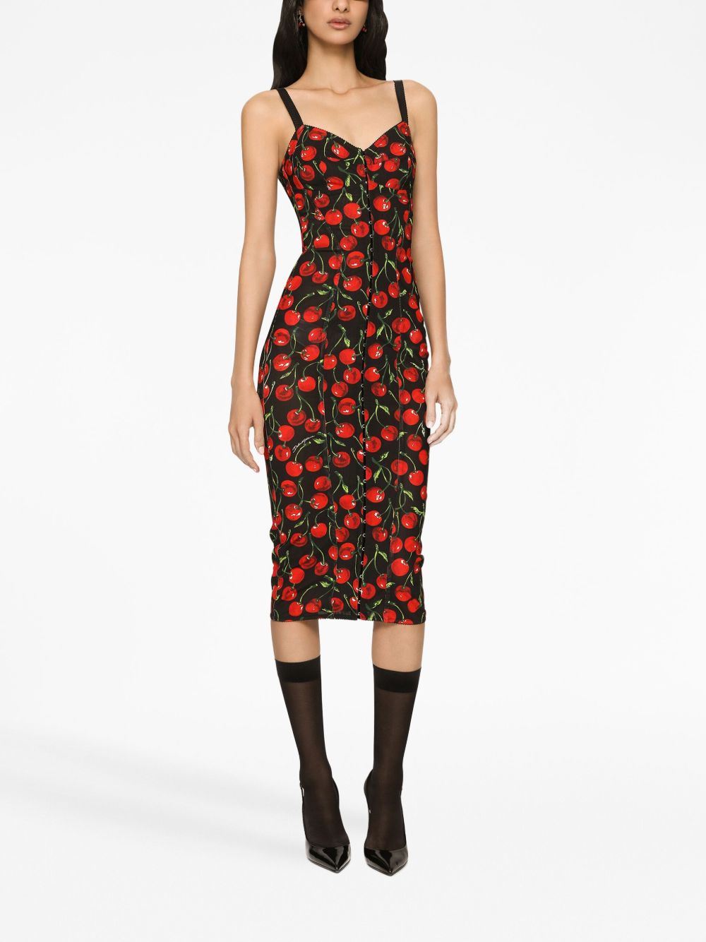 cherry-print midi dress