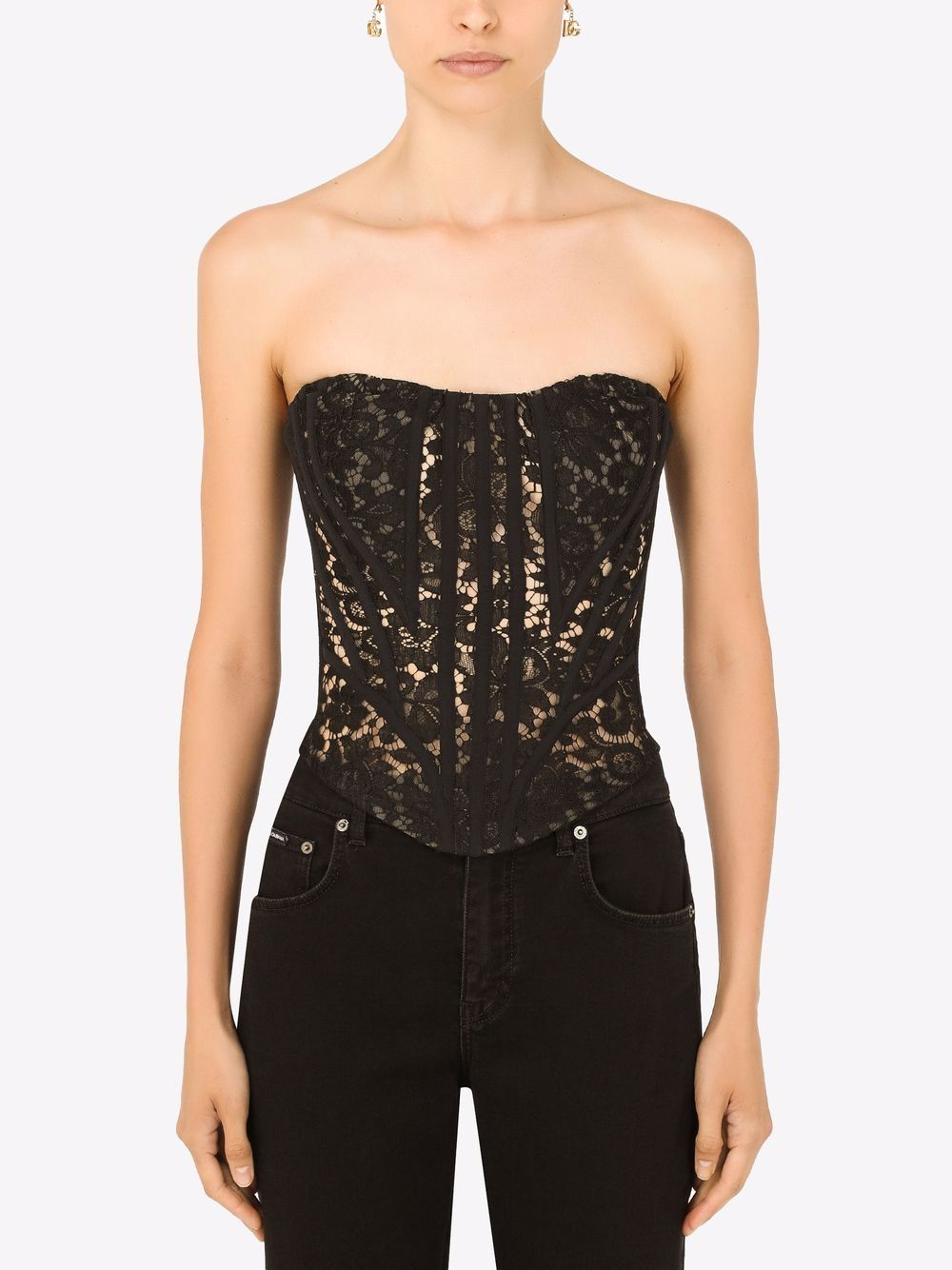 eyelet-detail lace bustier top