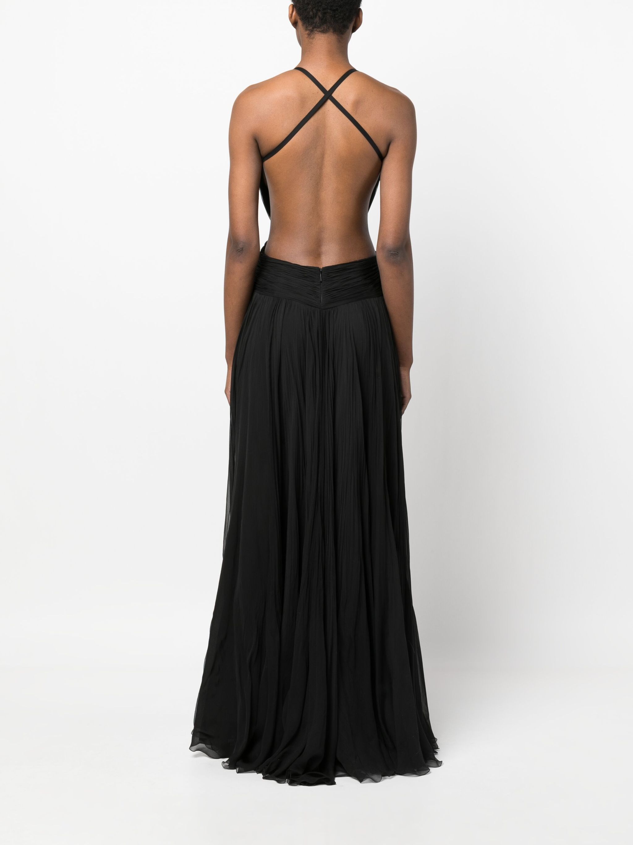 draped backless silk dress