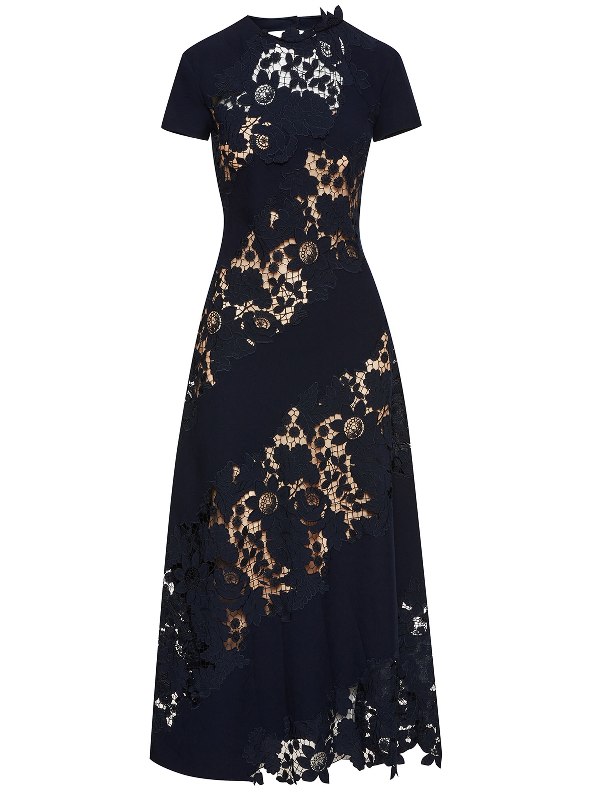 Mixed Botanical guipure-lace midi dress