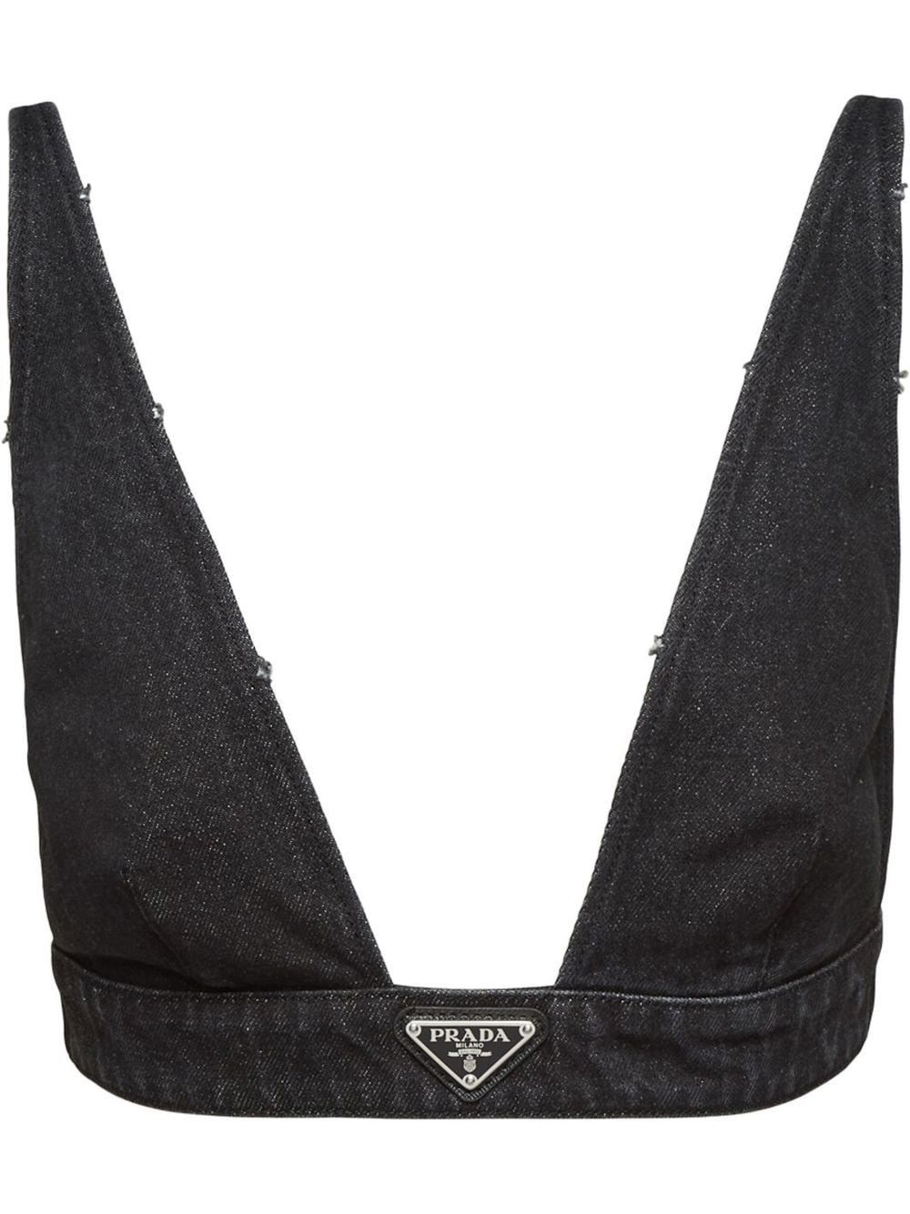 triangle-logo denim bralette