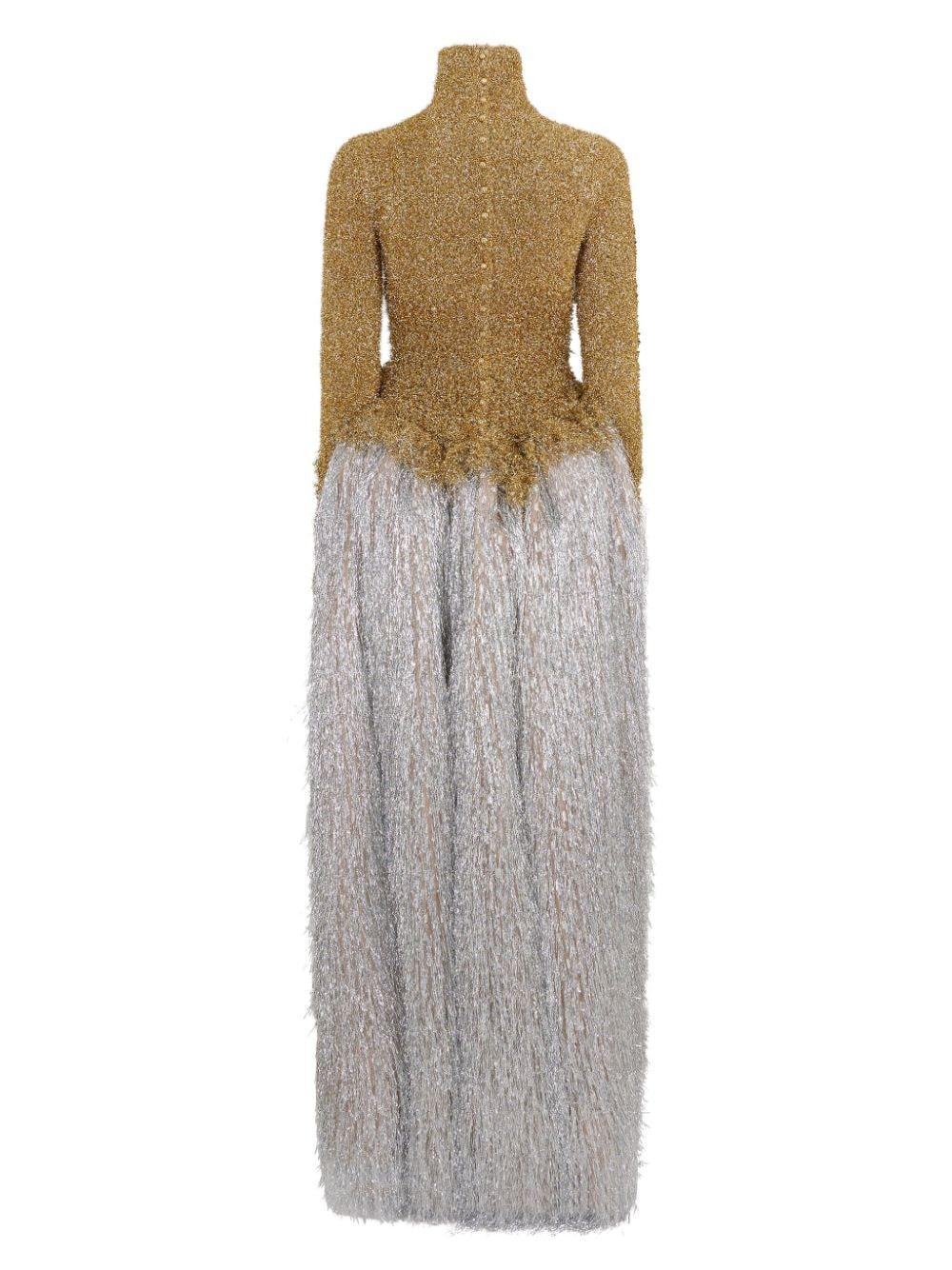 turtleneck metallic textured maxi dress