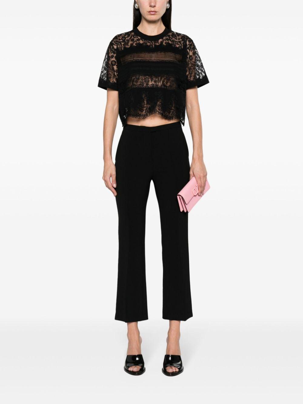 lace-panelling cropped T-shirt