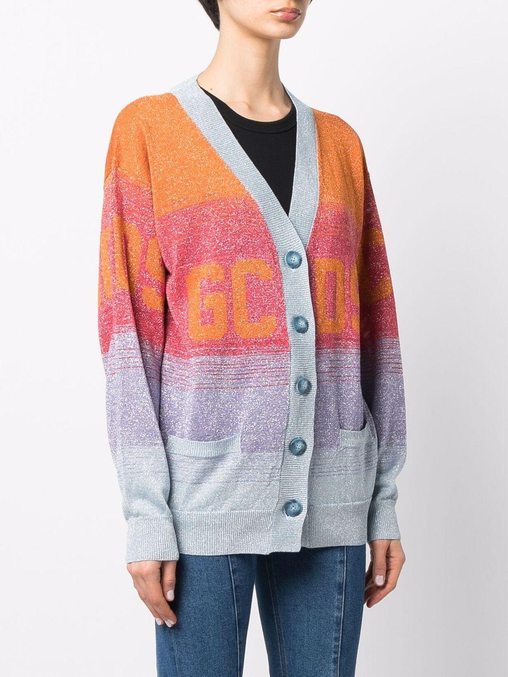 striped intarsia-logo knit cardigan 