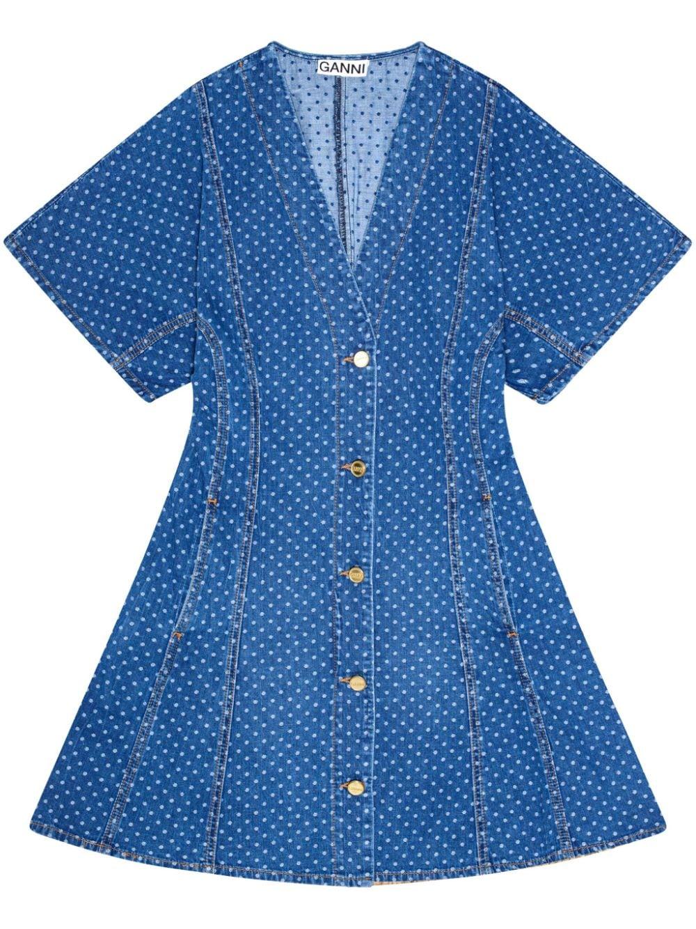 polka-dot print denim dress