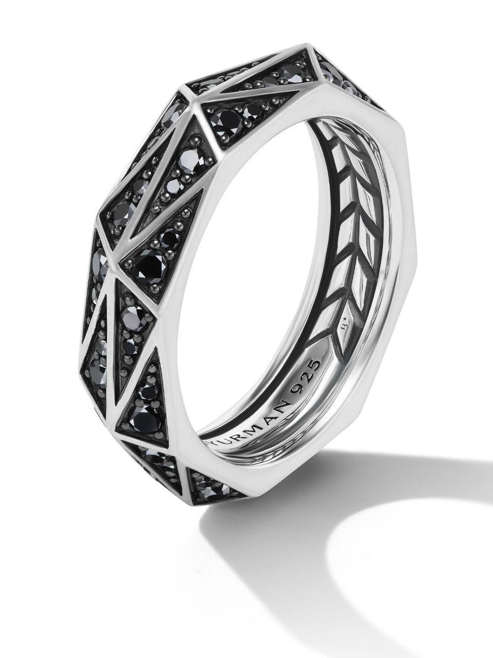 Torqued sterling-silver black diamond ring