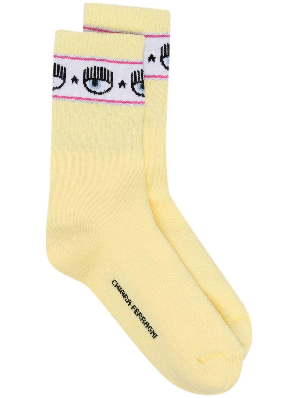 Eyelike-motif ribbed ankle socks