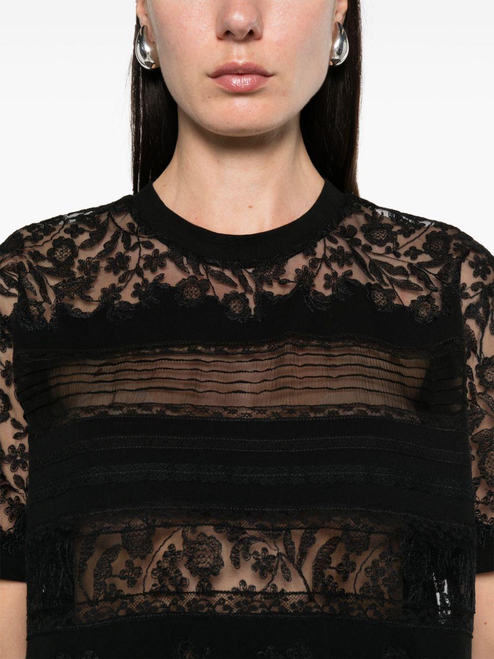 lace-panelling cropped T-shirt