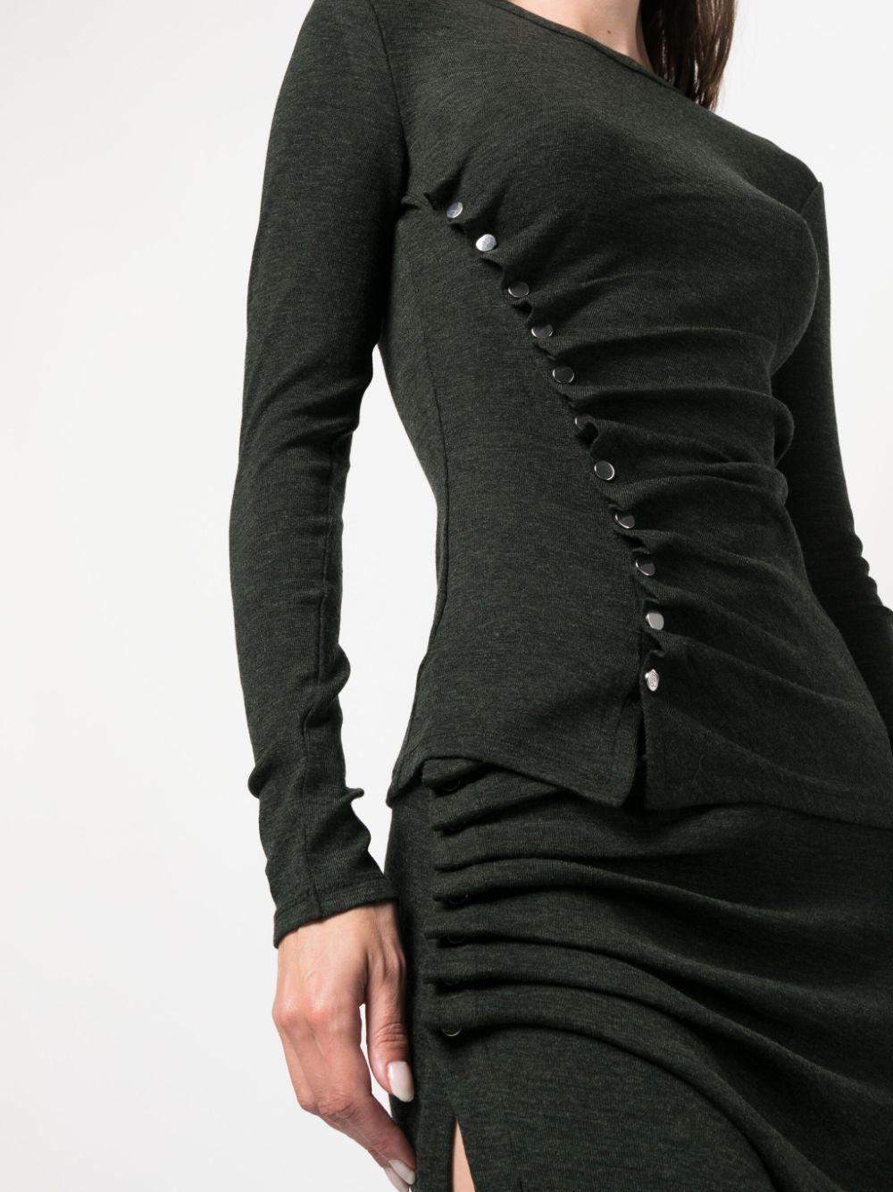 stud-embellished gathered knitted top