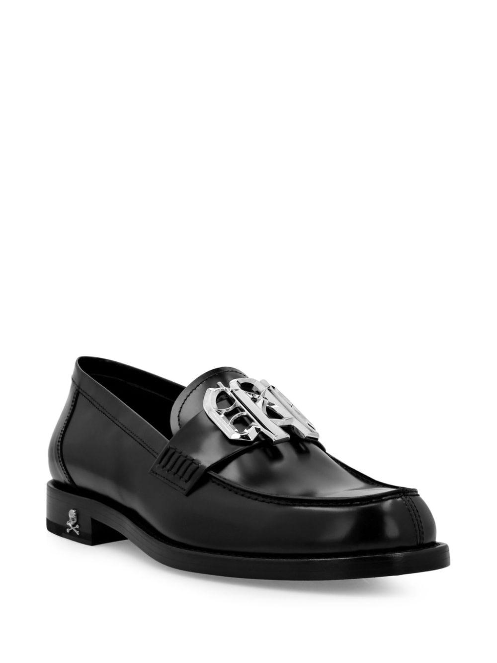 logo-plaque leather loafers