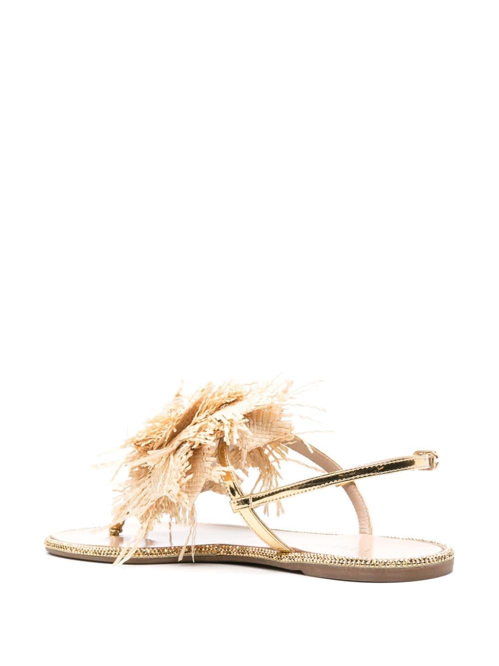 Rose raffia-weave flat sandals