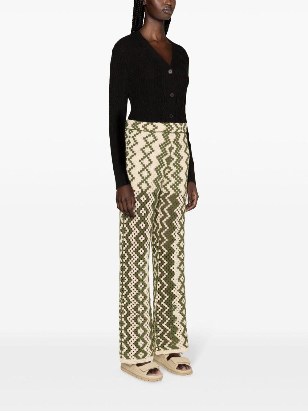 crochet-knit straight-leg trousers