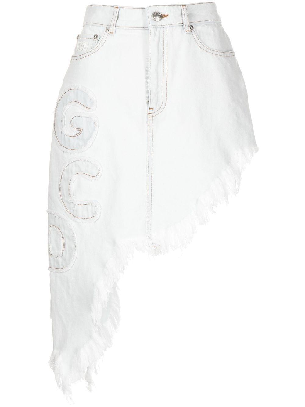 cut-off embroidered-logo denim skirt