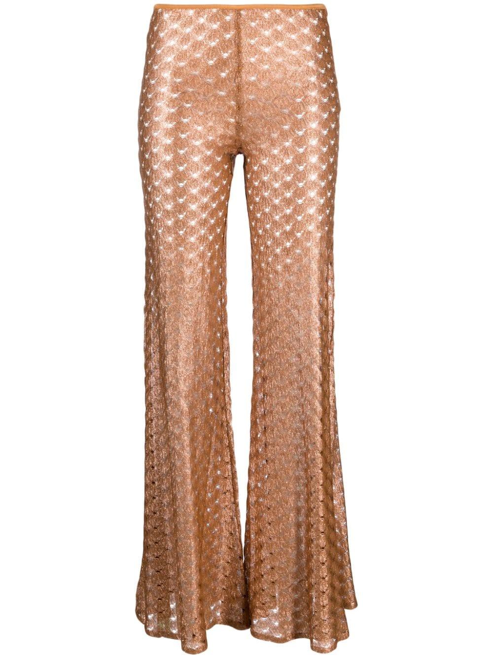 crochet-knit wide-leg trousers