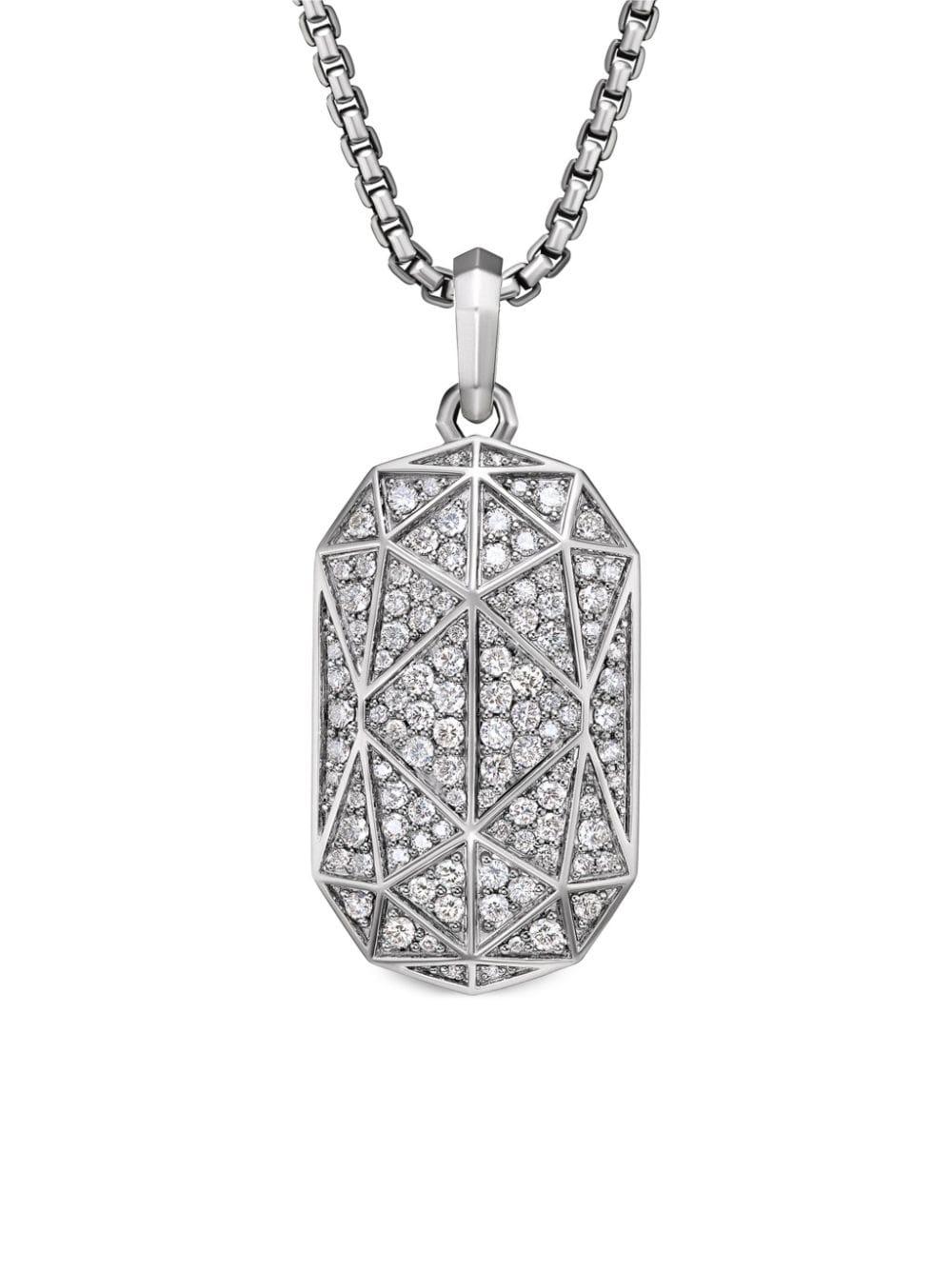 Torqued sterling silver diamond tag pendant