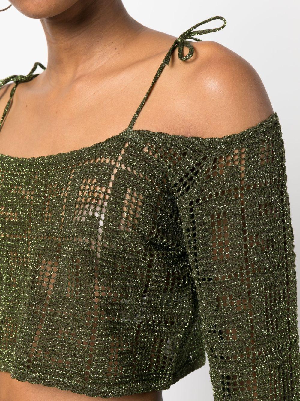 off-shoulder macramé crop top