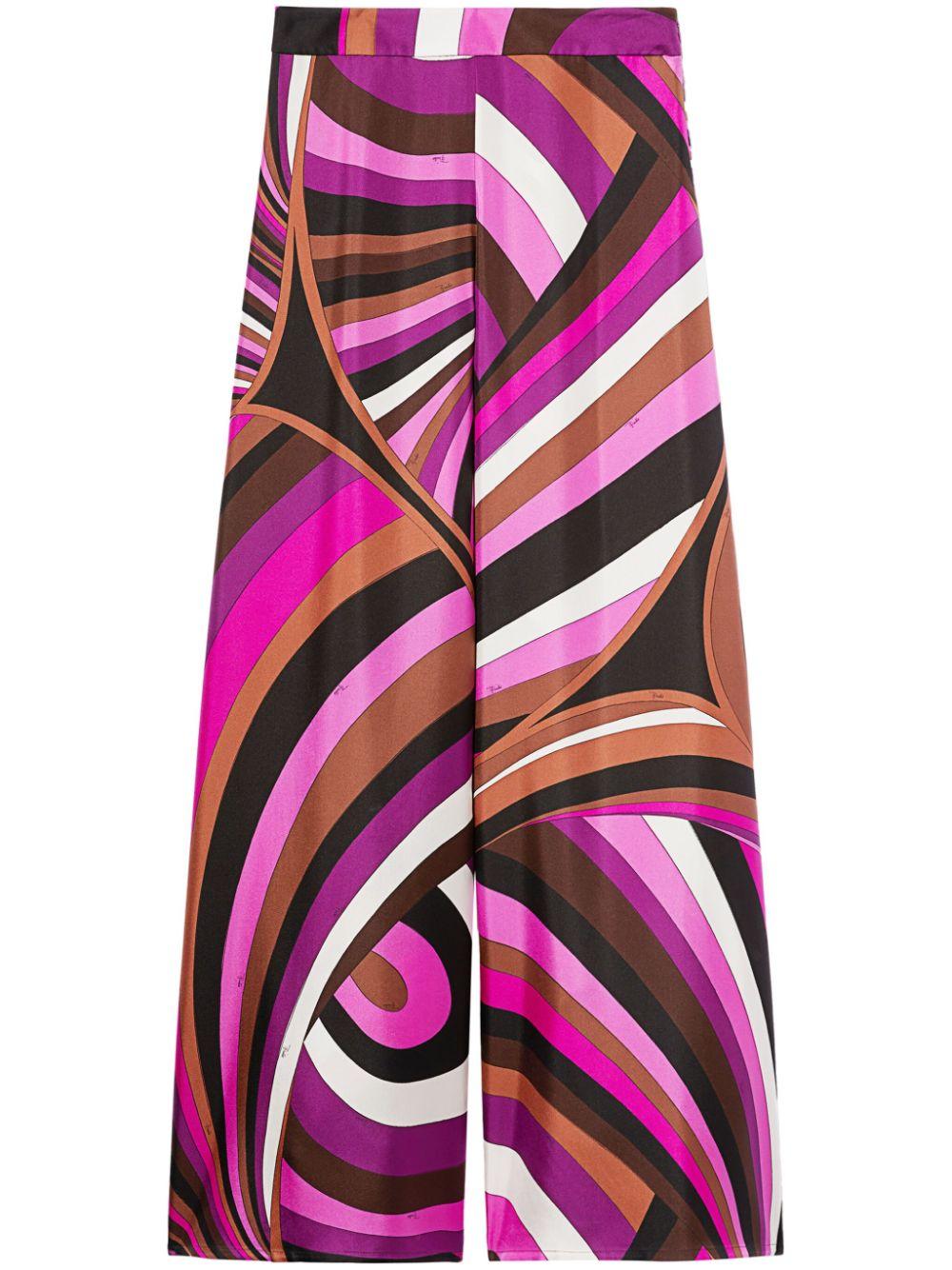 Iride-print silk trousers