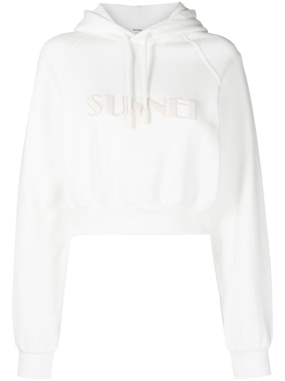 cropped logo-print cotton hoodie