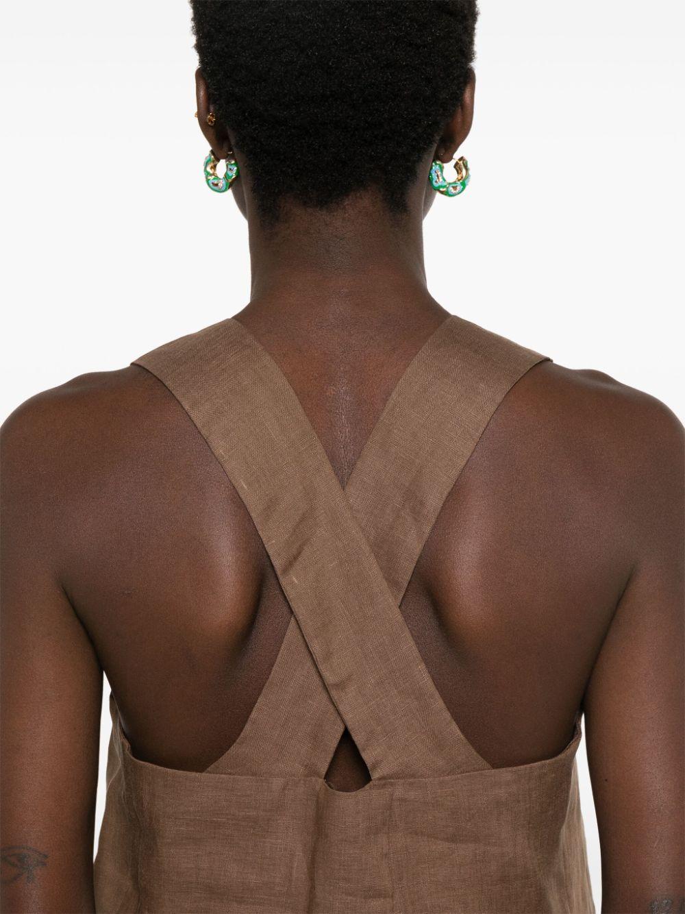 Brown Criss-Cross Linen Tank Top