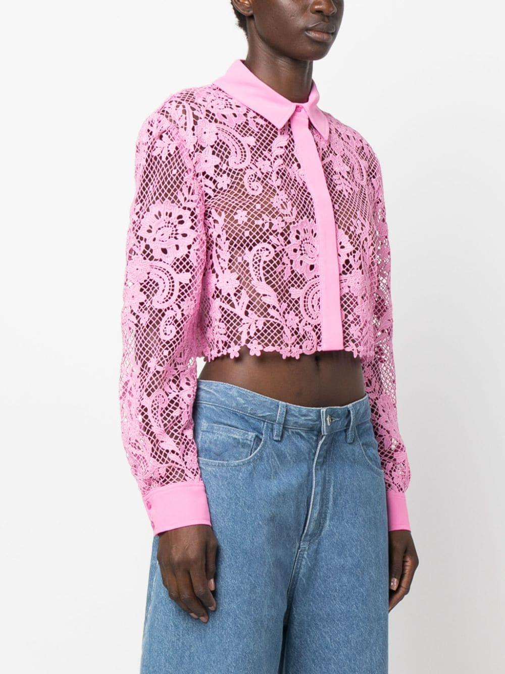 corded-lace cropped shirt