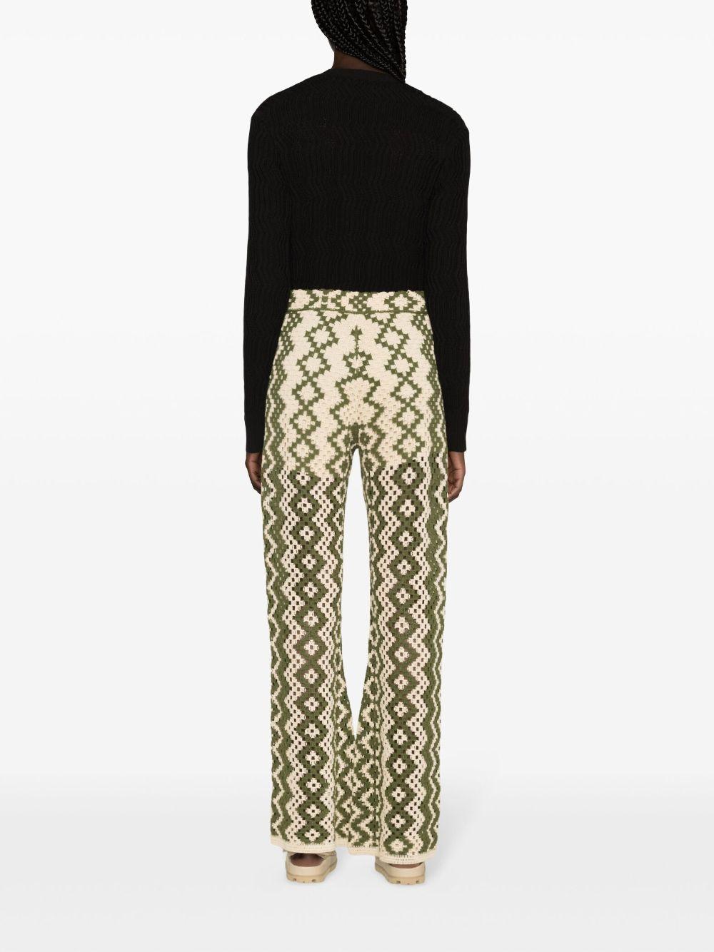 crochet-knit straight-leg trousers