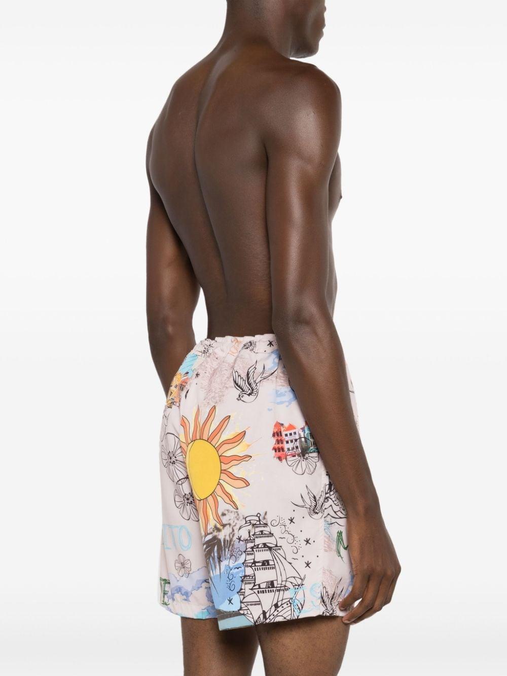 graphic-print silk shorts