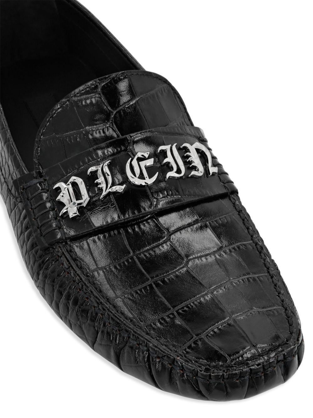 crocodile-embossed leather loafers