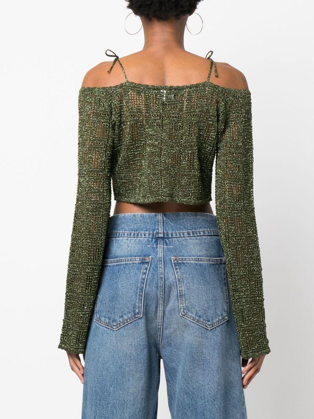 off-shoulder macramé crop top