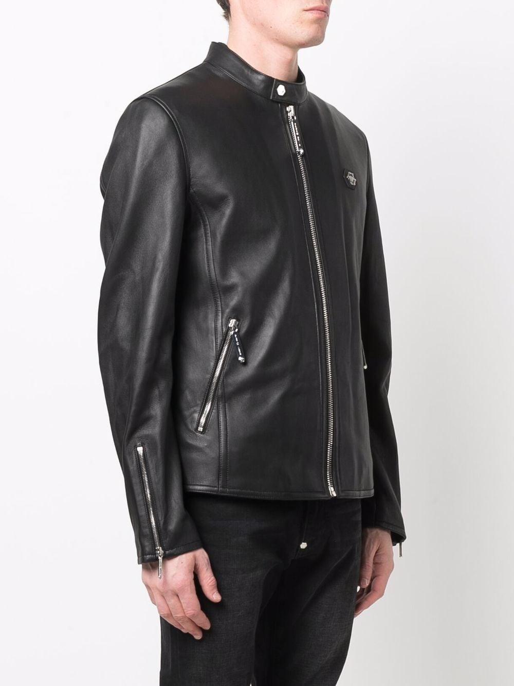 logo zipped biker jacket 