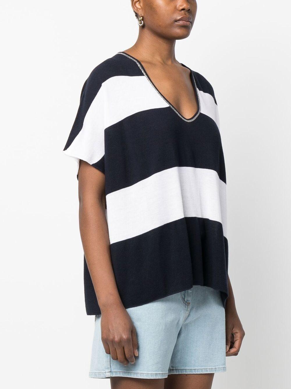 bead-embellished striped knitted T-shirt