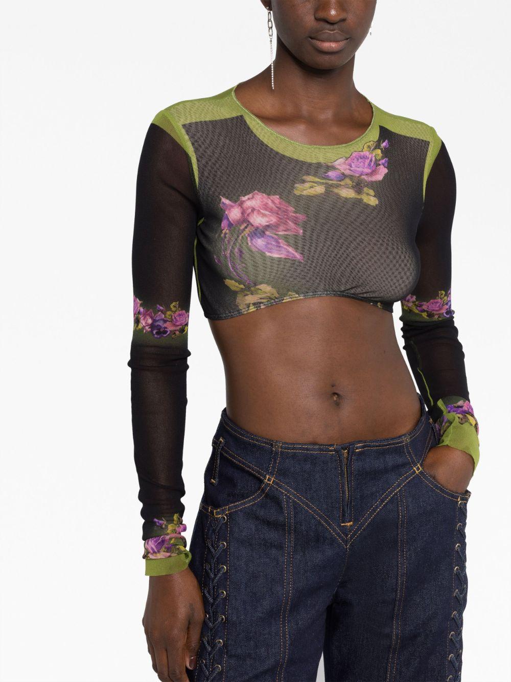 floral-print cropped top