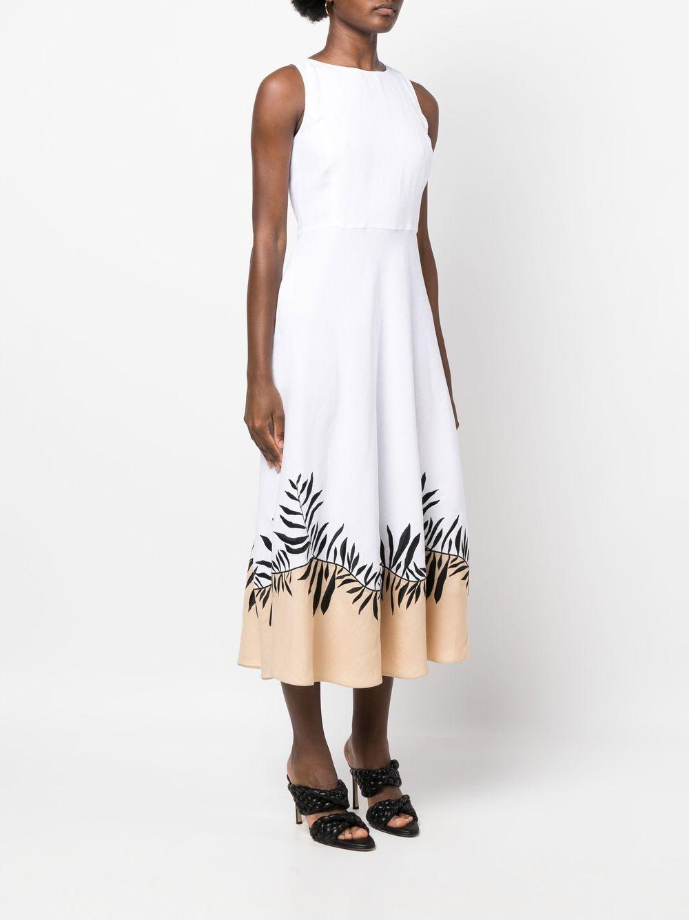 botanical print linen midi dress