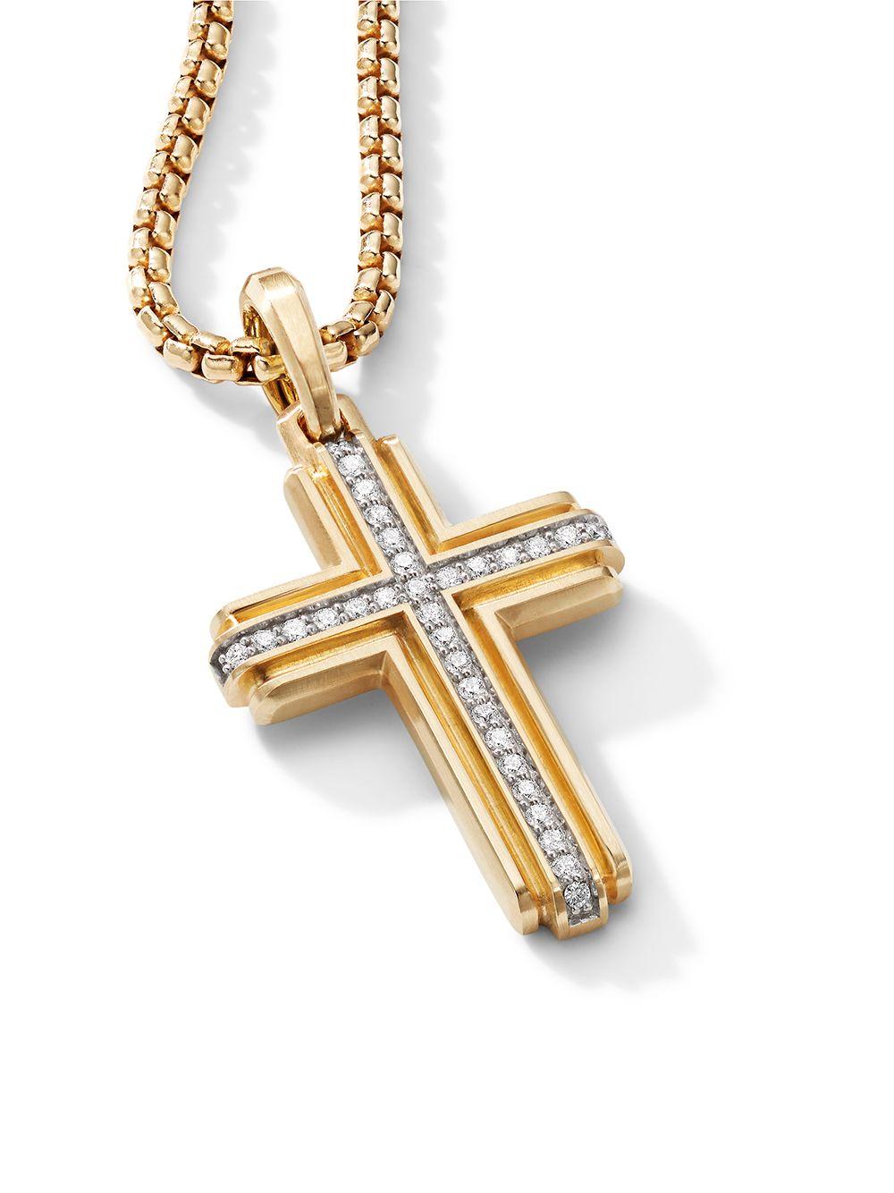 18kt yellow gold Deco diamond cross pendant