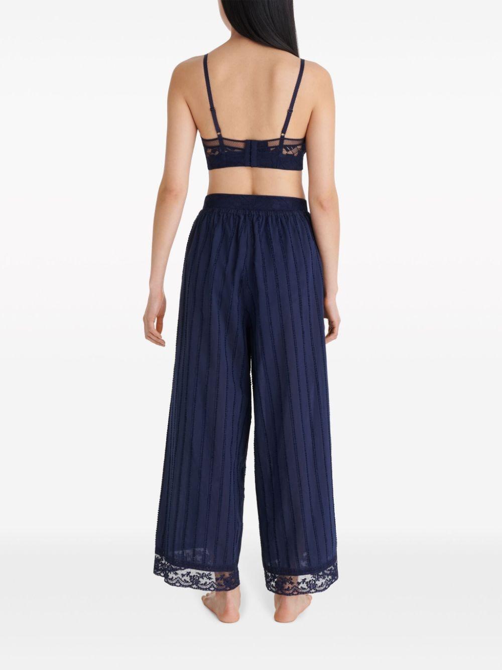 lace-trim wide-leg trousers