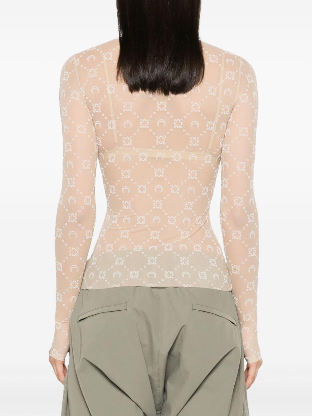 Neutral Moonogram Flock Mesh Top