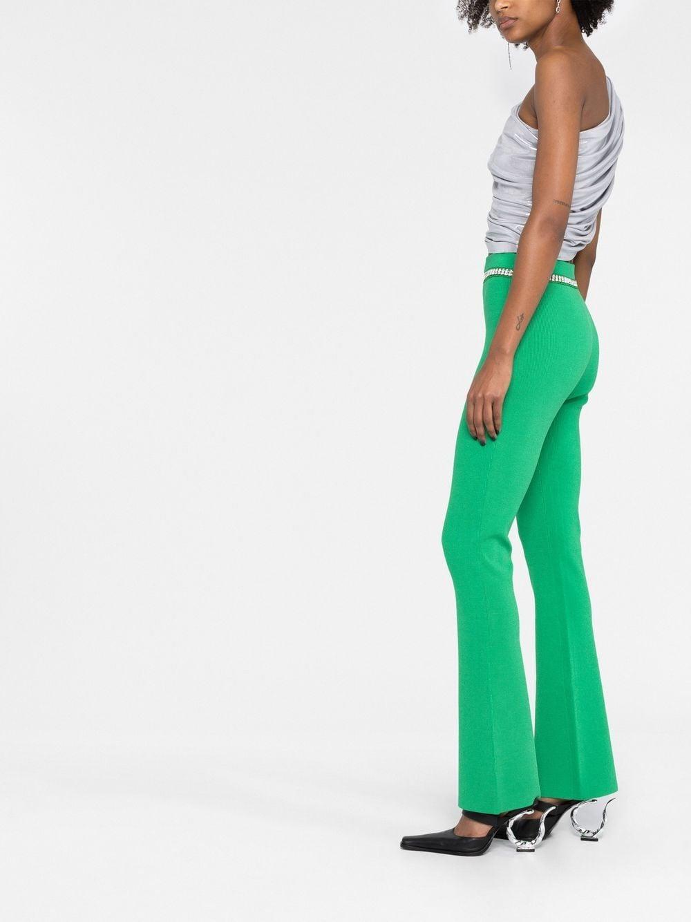 rhinestone-embellished ribbed-knit flared trousers