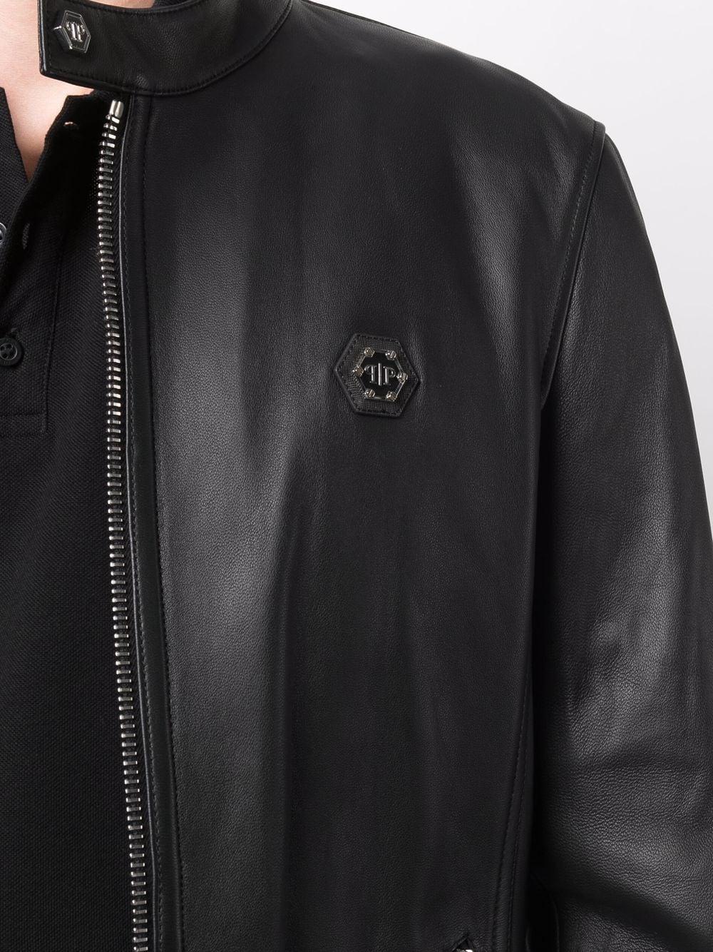 logo zipped biker jacket 