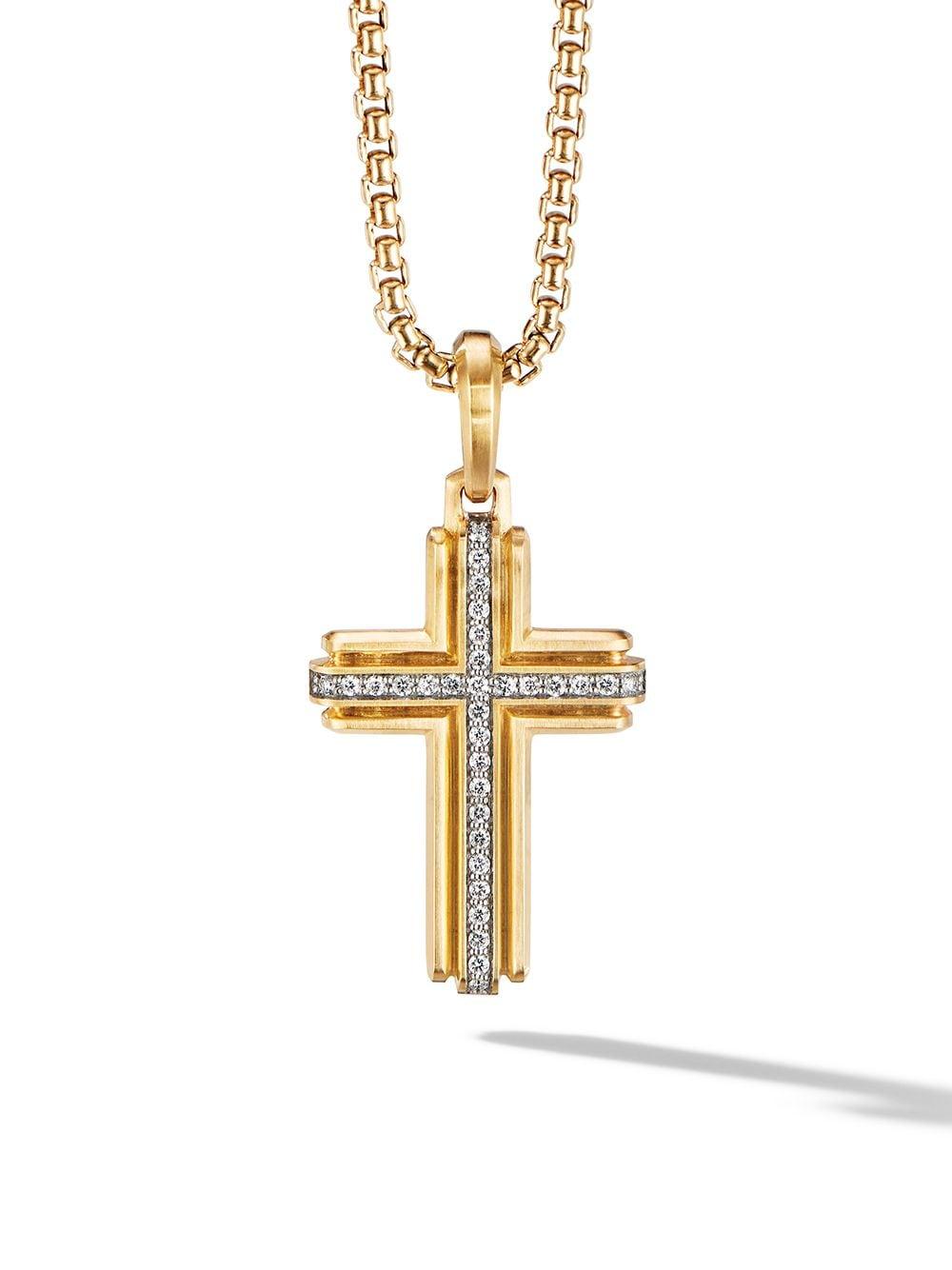 18kt yellow gold Deco diamond cross pendant